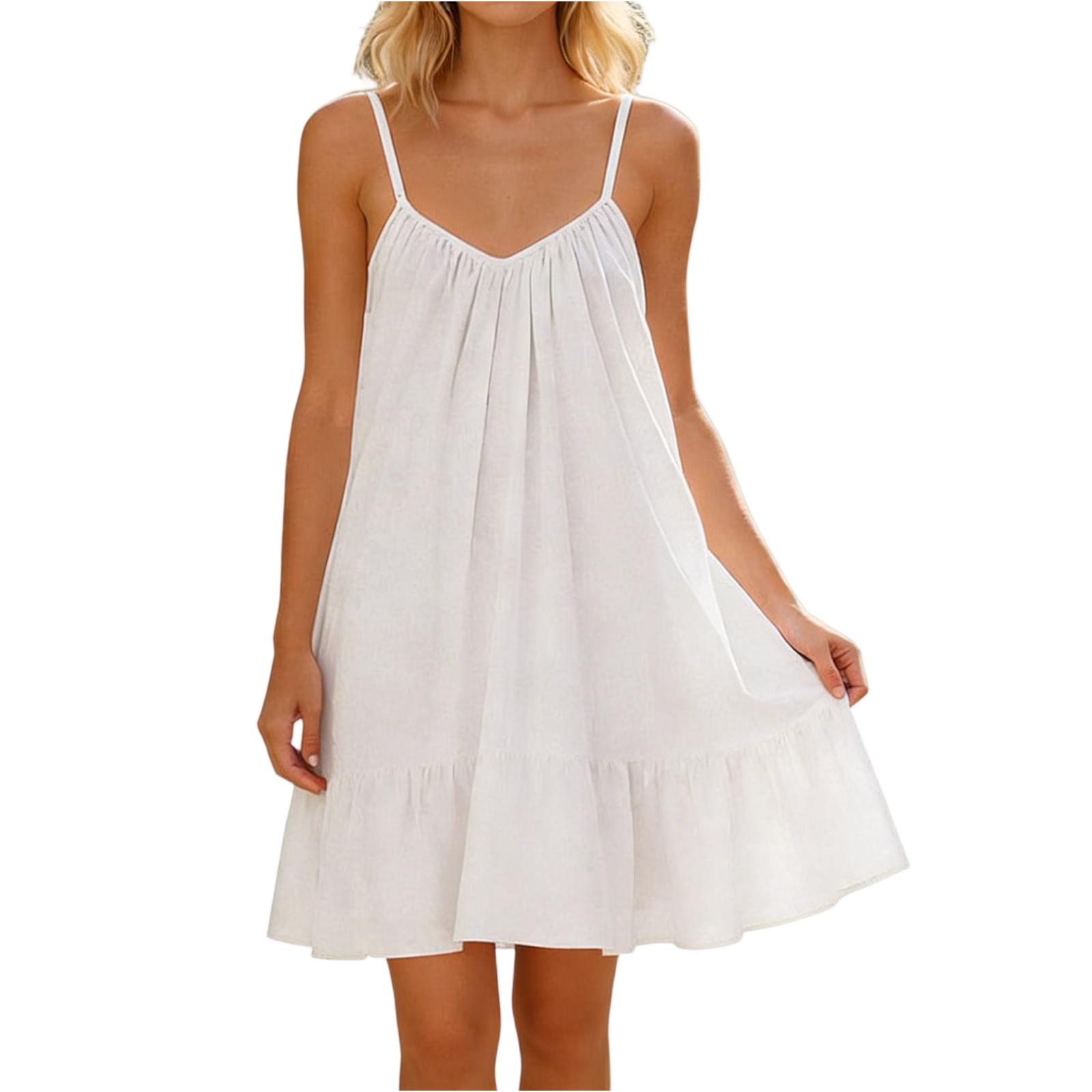 

Women s Fashion Color Sleeveless Dress XL білий