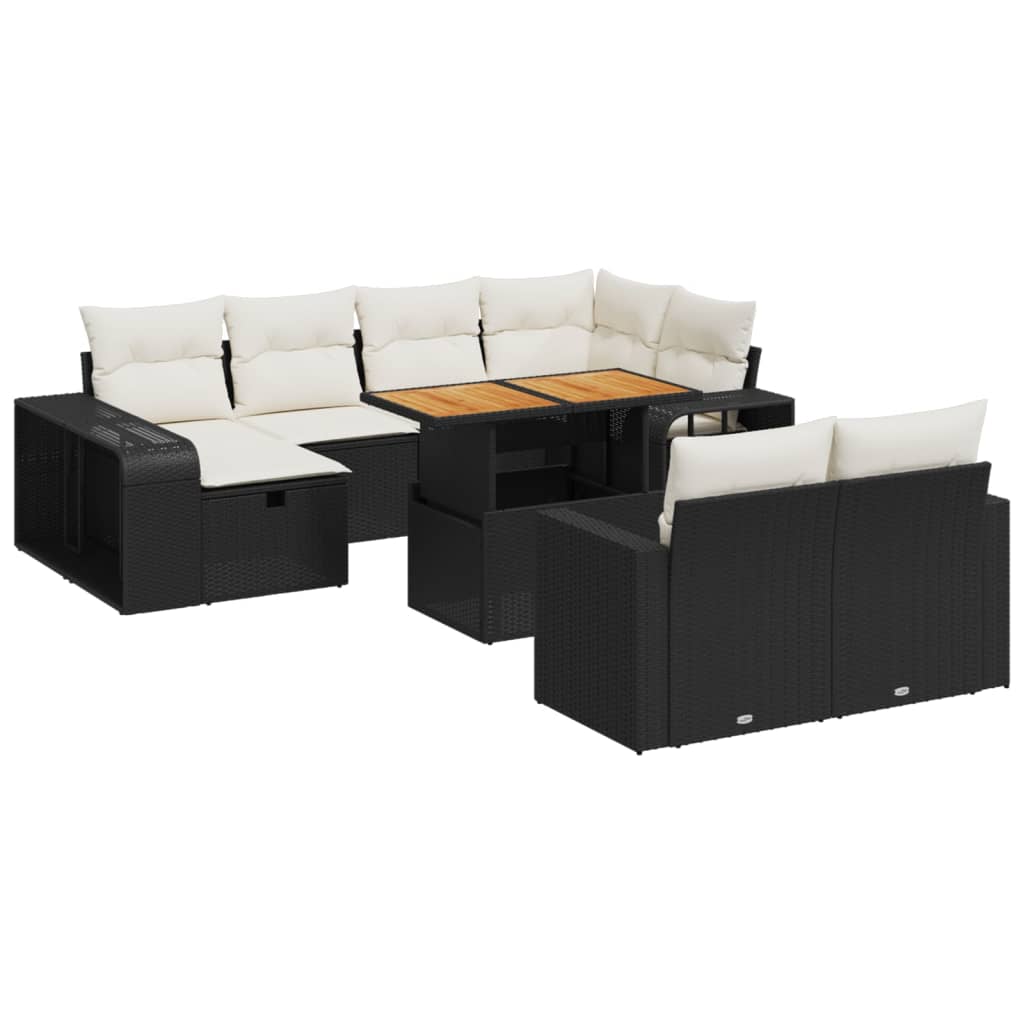 11 piece Garden Sofa Set with Cushions Black Poly Rattan