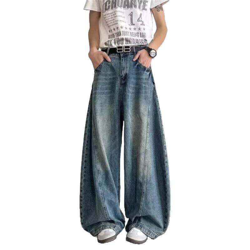 American high street deconstruction design scimitar jeans men's and women's spring new loose and thin floor-mopping trousers