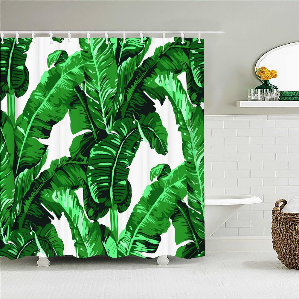Tropical Leaves Palm Tree Bird Animals Pattern Shower Curtains Bathroom Curtain Waterproof Frabic Bath Bathroom Curtains