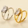 Vintage Double Layer Metal Circle Waterdrop Zircon Wedding Ring for Women Stainless Steel Rings Anti Allergic Metal Chic Jewelry