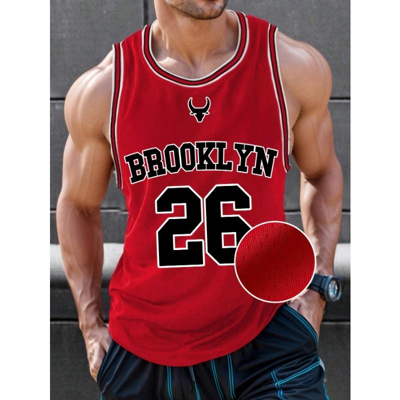 Men'S Brooklyn Printed Digital Round Neck Spring/Summer College Sport Sleeveless Easy Casual Solid-Color Patchwork Basketball V-Neck Shirt