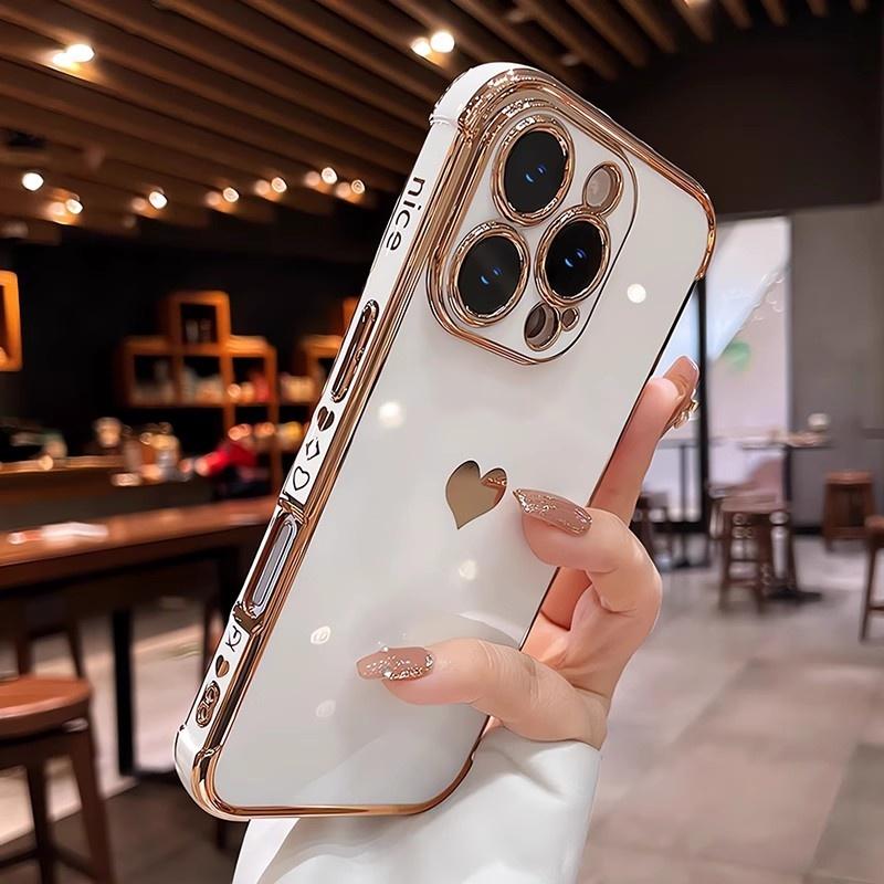 Plating Heart Laser Aurora Case For For Iphone 17 Air 11 12 13 14 15 16 Pro Max Plus Camera Protection Silicone Shockproof Cover