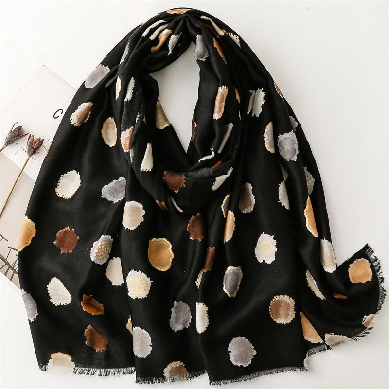 88*180cm Dot Print Women Viscose Scarf Summer Beach Shawl Cotton Linen Feeling Tassel Pashmina Muslim Hijab Wrap Lady