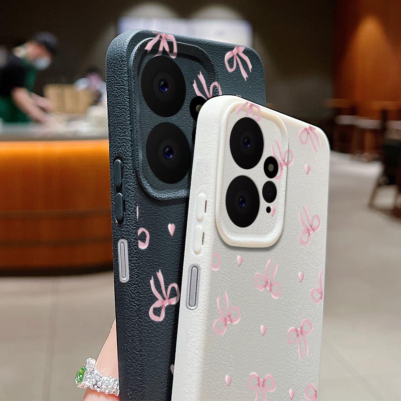 Bowknot Print Slim TPU Soft Leather Texture Case For Xiaomi 13T Pro Poco X6 Redmi Note 14 13 Pro 12 11 Matte Shockproof Lens Protection Phone Cover