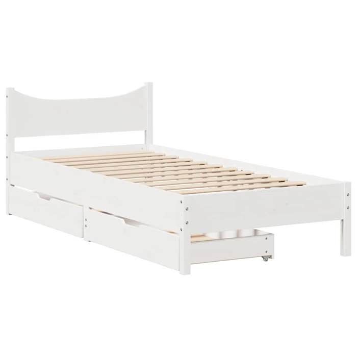 VidaXL Cadre de lit avec tiroirs blanc 75x190 cm bois de pin massif, sommier, cadre de lit simple, cadre de lit en bois 3301930