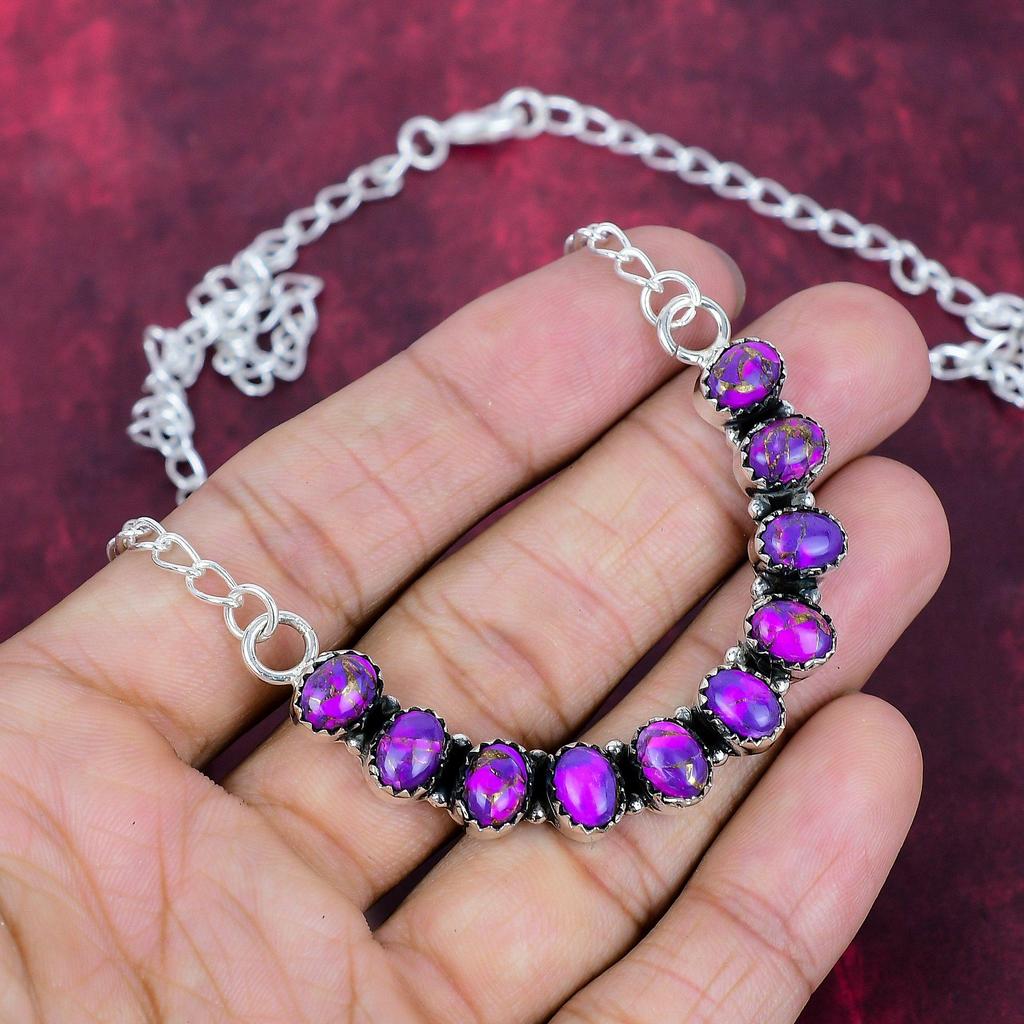 Purple Copper Turquoise 925 Solid Sterling Silver Necklace, Handmade Gemstone Jewelry Necklace, For Memorial Day