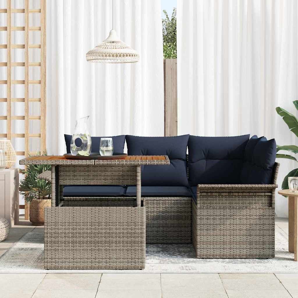 Garden Sofa Set with Cushions 5 Pcs Gray and Navy Blue