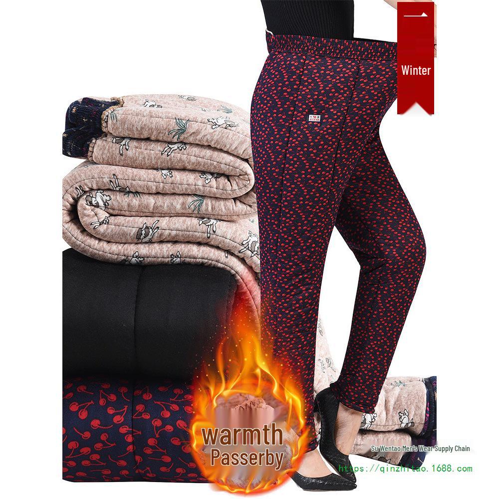 Women's Plus Size Camel Down Cotton Pants for Elderly - Winter Loose Fit