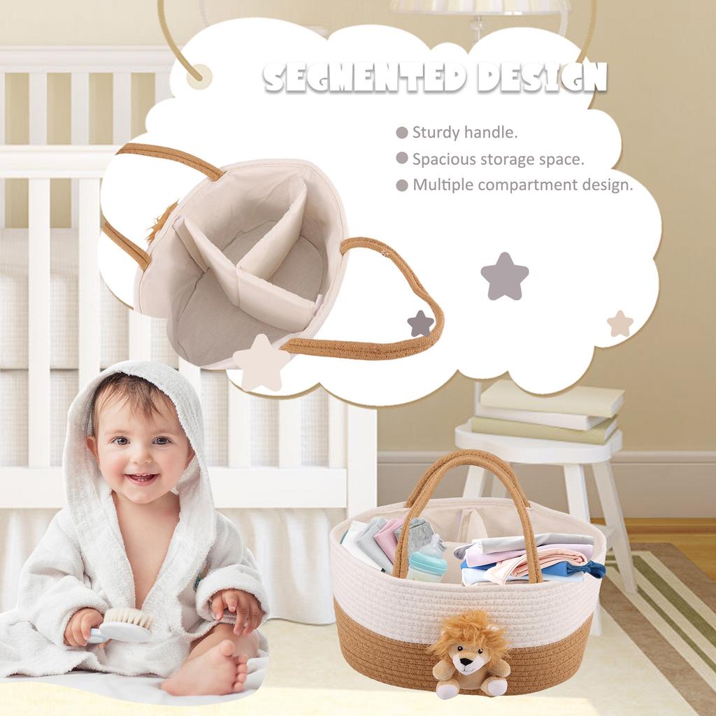 Portable Diaper Caddy Organizer Soft Cotton Rope Nursery Diaper Storage Basket with Sturdy Handle Large Capacity Storage Bag