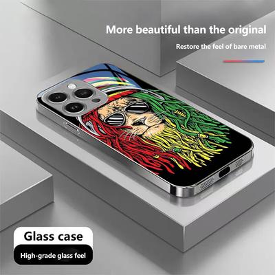 N179 Lion Color Design Art Phone Case for iPhone 16 15 11 Pro Max Samsung S24 S23 Ultra A54 A35 Redmi Note 13 12 Pro Plated Frame Tempered Glass Cover