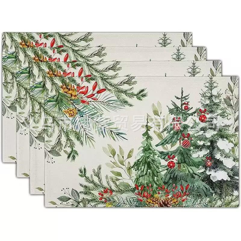 Cross Linen Christmas Placemat - Waterproof, Heat-Insulating Dining Table Decor