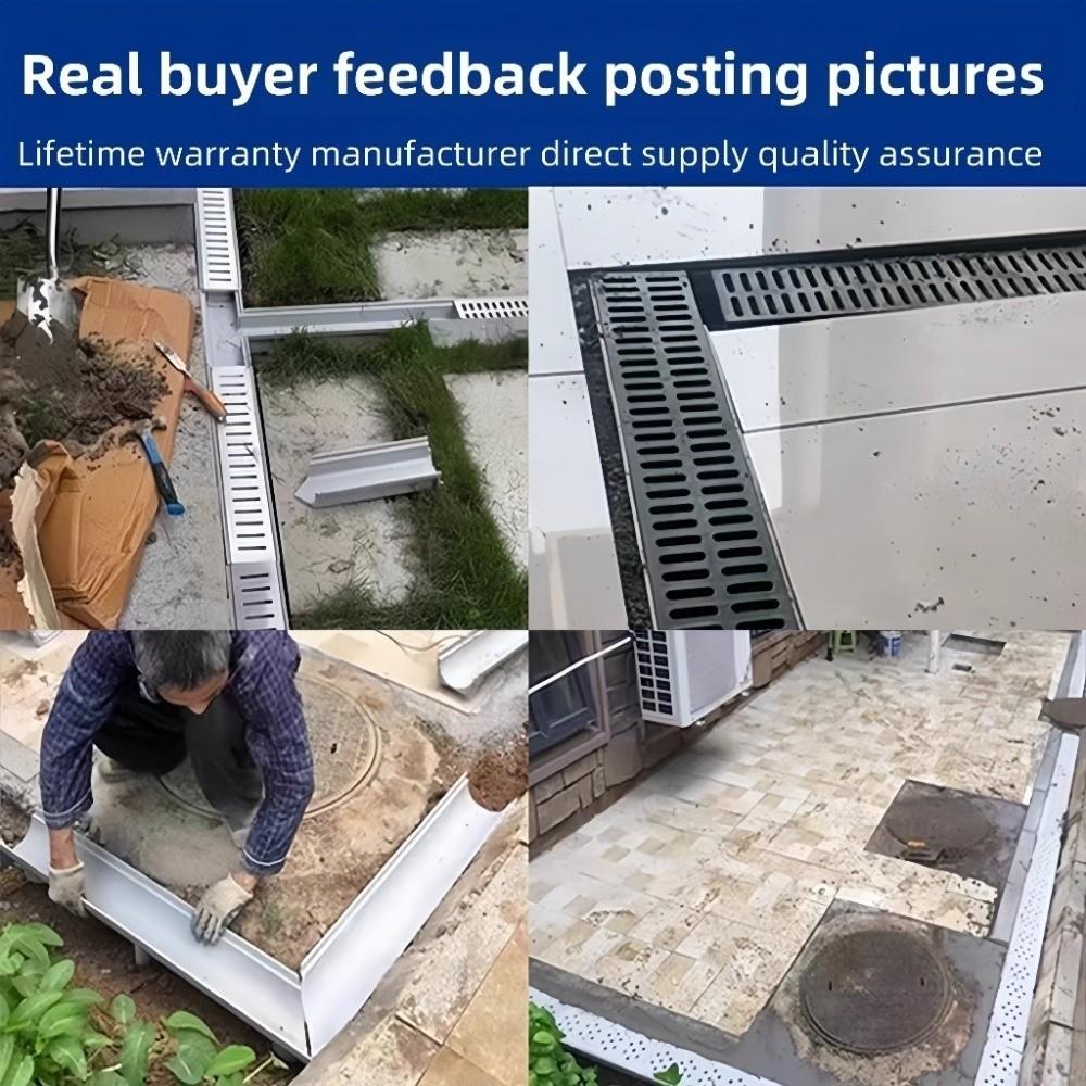 Resin Drainage Gutter Single Row Grate Heavy Duty Finished Drainage Ditch U-shaped Groove Stainless Steel Cover Linear Drain