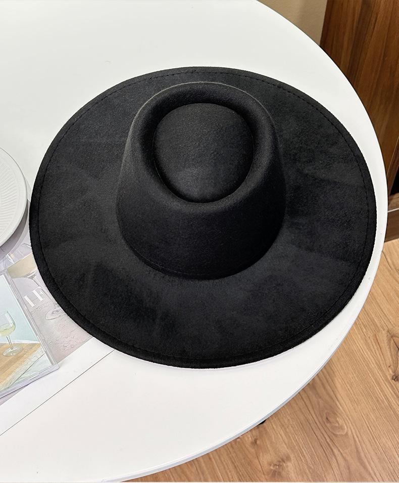 British Style Faux Wool Fedora Hat for Women - Autumn/Winter Hepburn Look with Small Face Effect and Dented Top