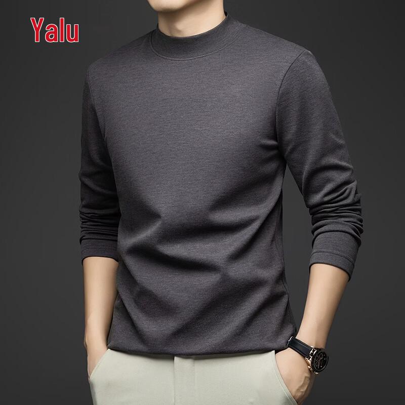 Yalu Men's Wool Blend Semi-High Neck Long Sleeve T-Shirt