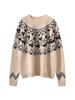 Women's Fair Isle Color Block Cashmere Knit Sweater: Autumn/Winter Slim Fit Pullover