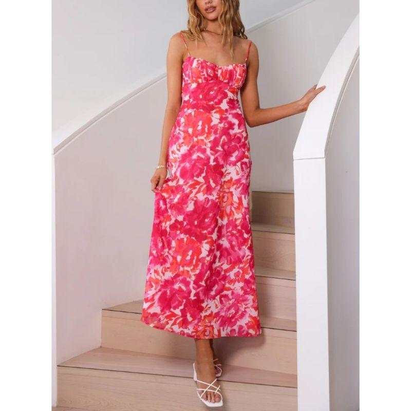 Vacation Summer New European and American Fashion off-Neck Sexy Sexy Backless Sleeveless Sling Dress Beach Long Dress
