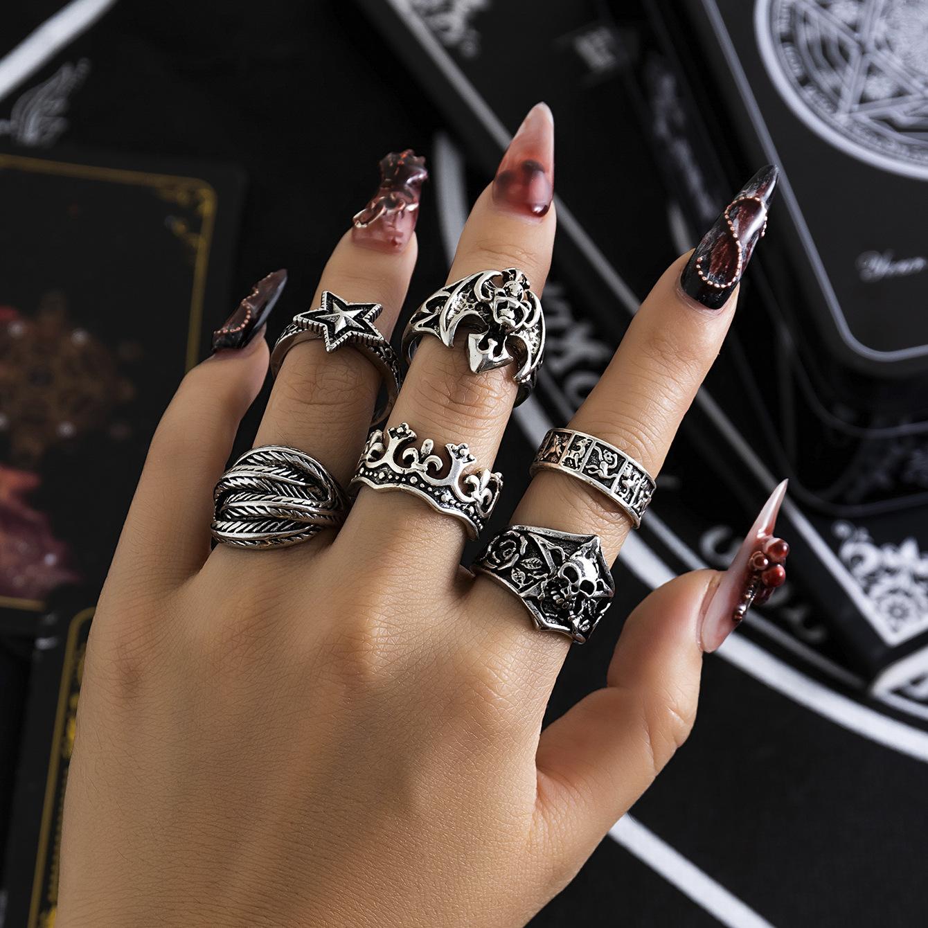 

Dark Punk Retro Joint Ring Set Ring, Hip Hop Engraved Bat Couple Ring Jewelry set