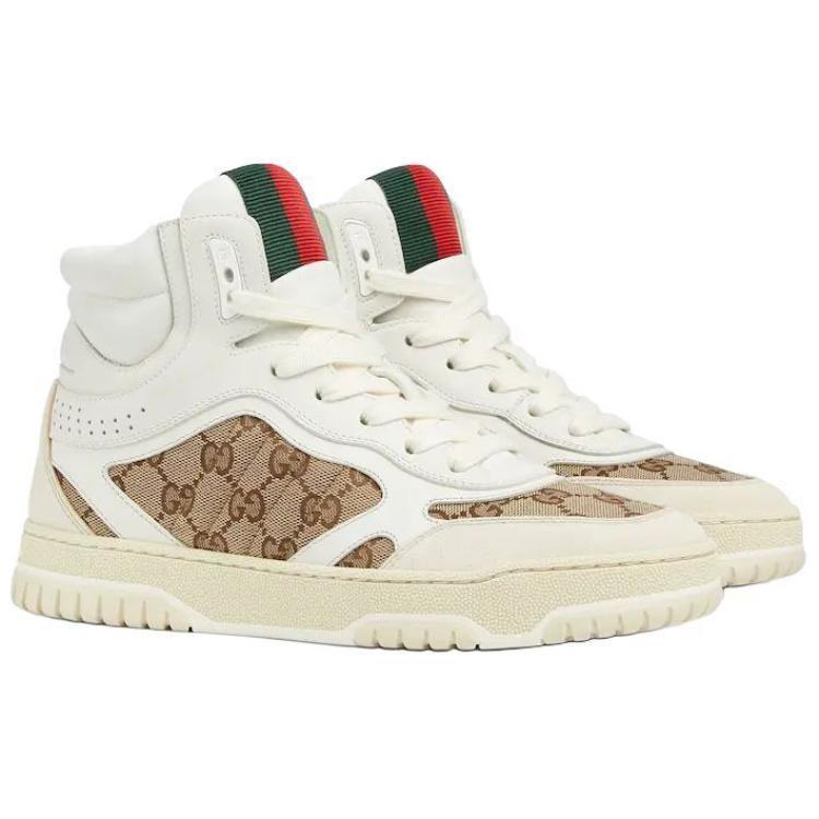 Gucci Re Web Canvas Leather High Top Skateboard Shoes Women's White 816732 AADHW 9573