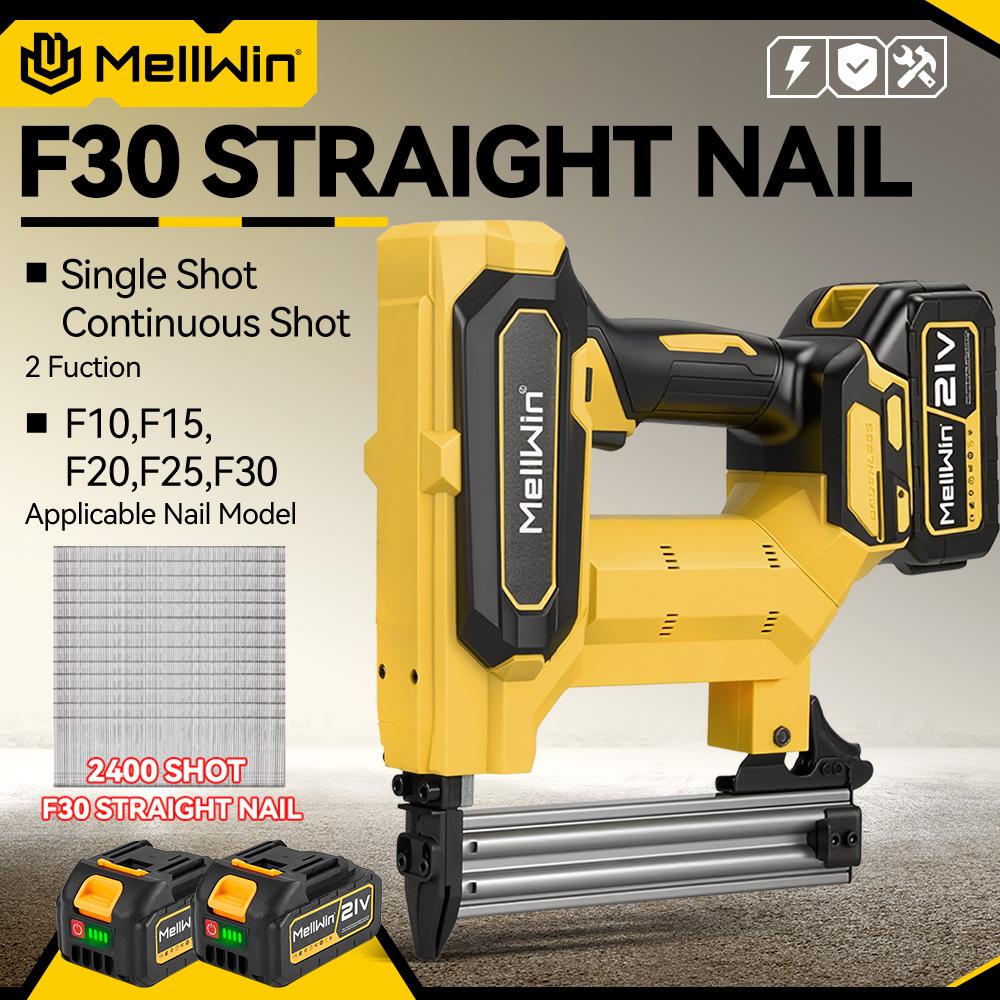 MELLWIN Cordless Electric Nail Gun 2 Mode Wireless Stapler Woodworking Framing Staple Gun Tools F30 For Makita 18V Battery Pin