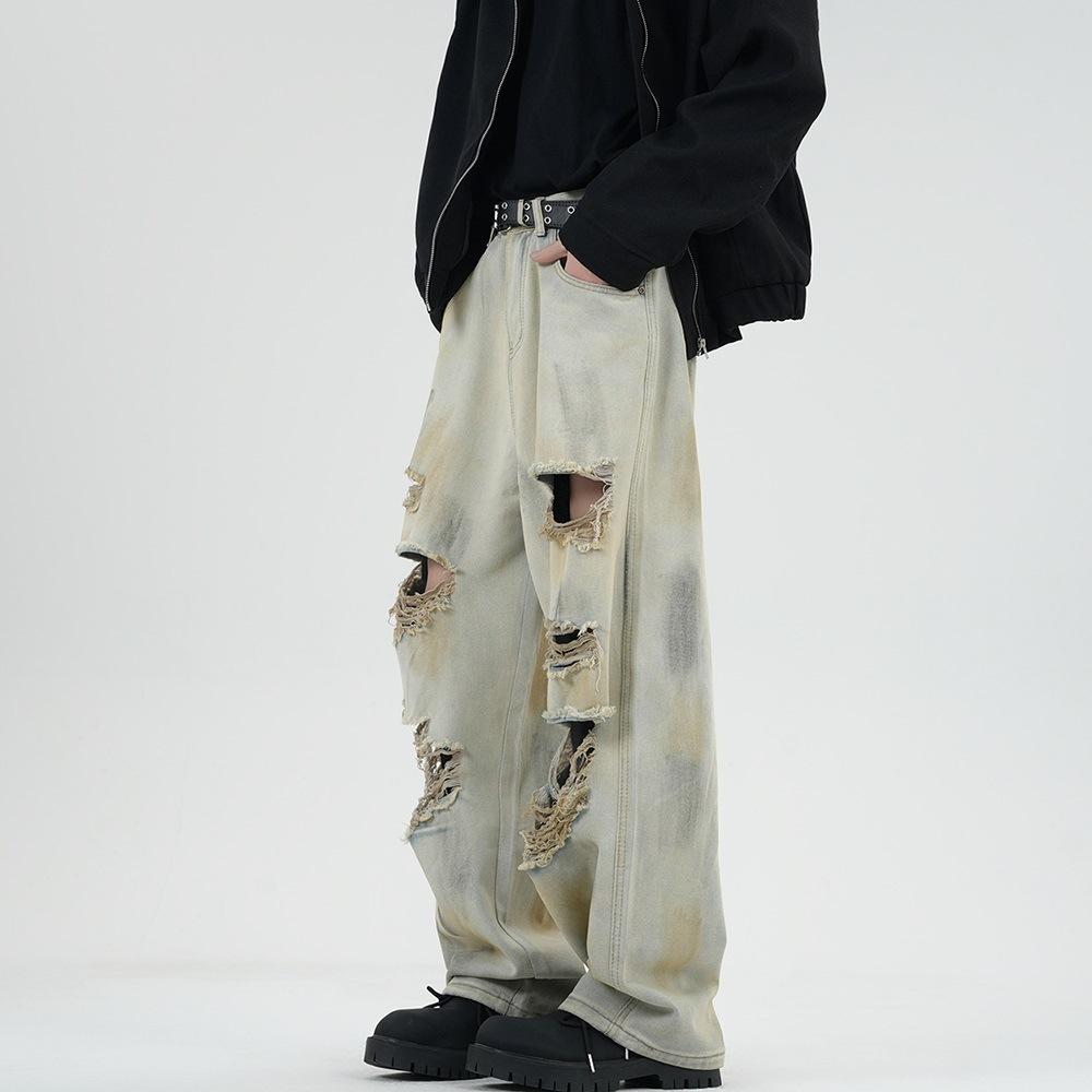 New Spring and Summer Scimitar Pants Dirty Pants Burnt Street Jeans Trousers