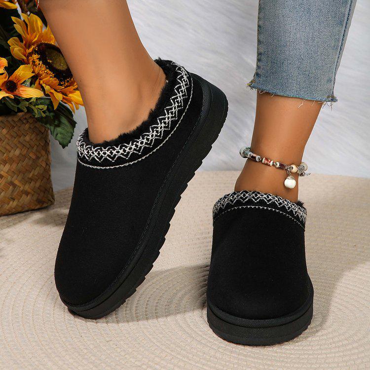 Ethnic Style Men's & Women's Flat Bottom Snow Boots - Plus Size, Round Toe, Warm Cotton Slippers