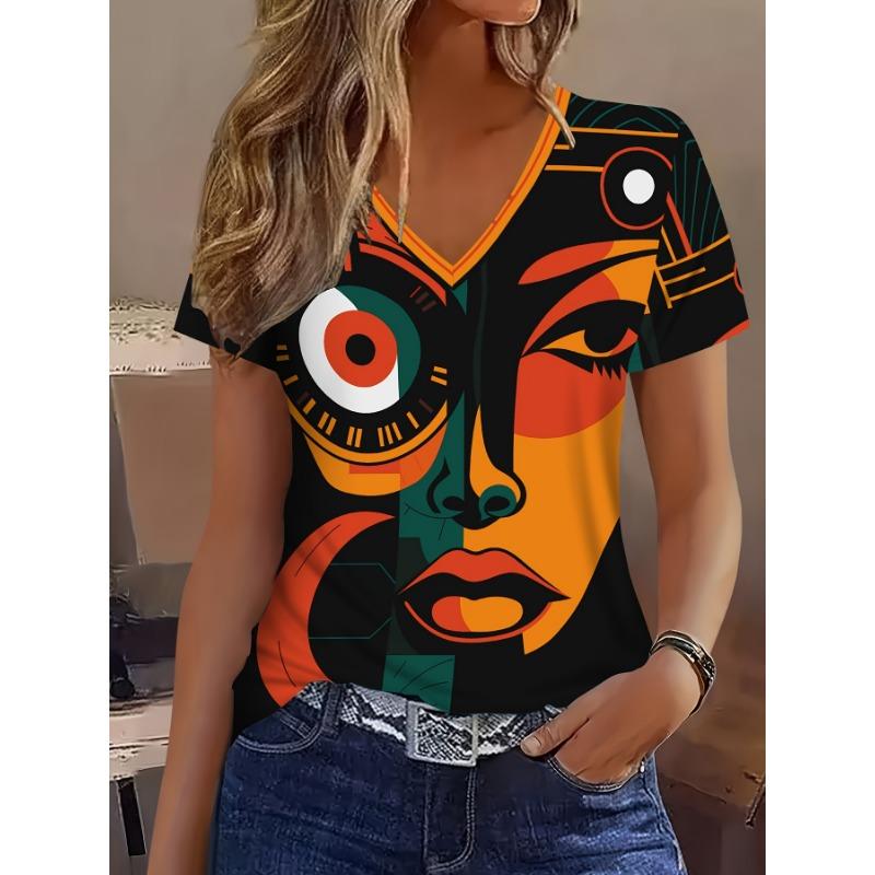 

Vacation Retro Abstract Painting V-Neck Short Sleeve T-Shirt XL