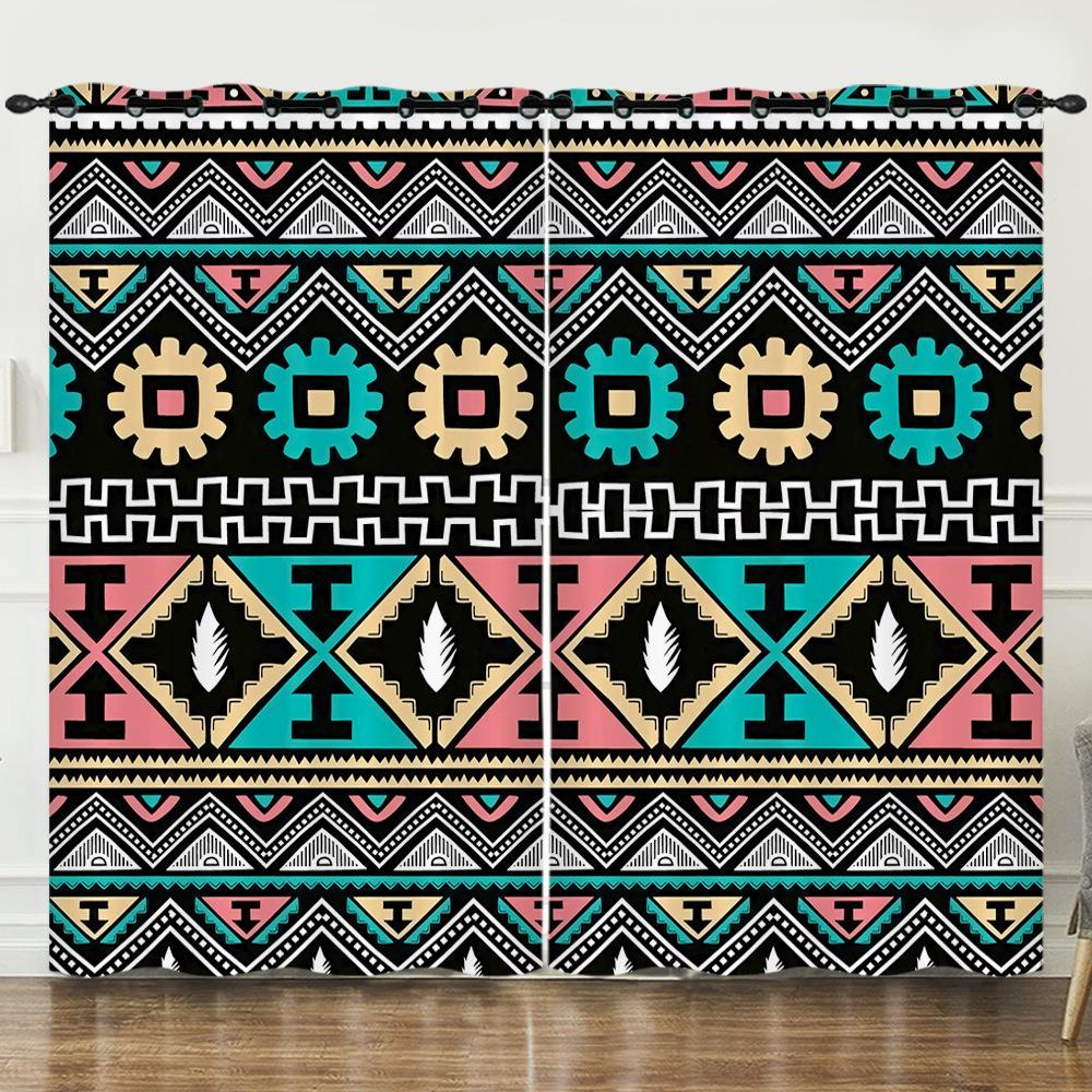 Curtain Ethnic Style 3D Digital Printing Blackout Curtain Punching