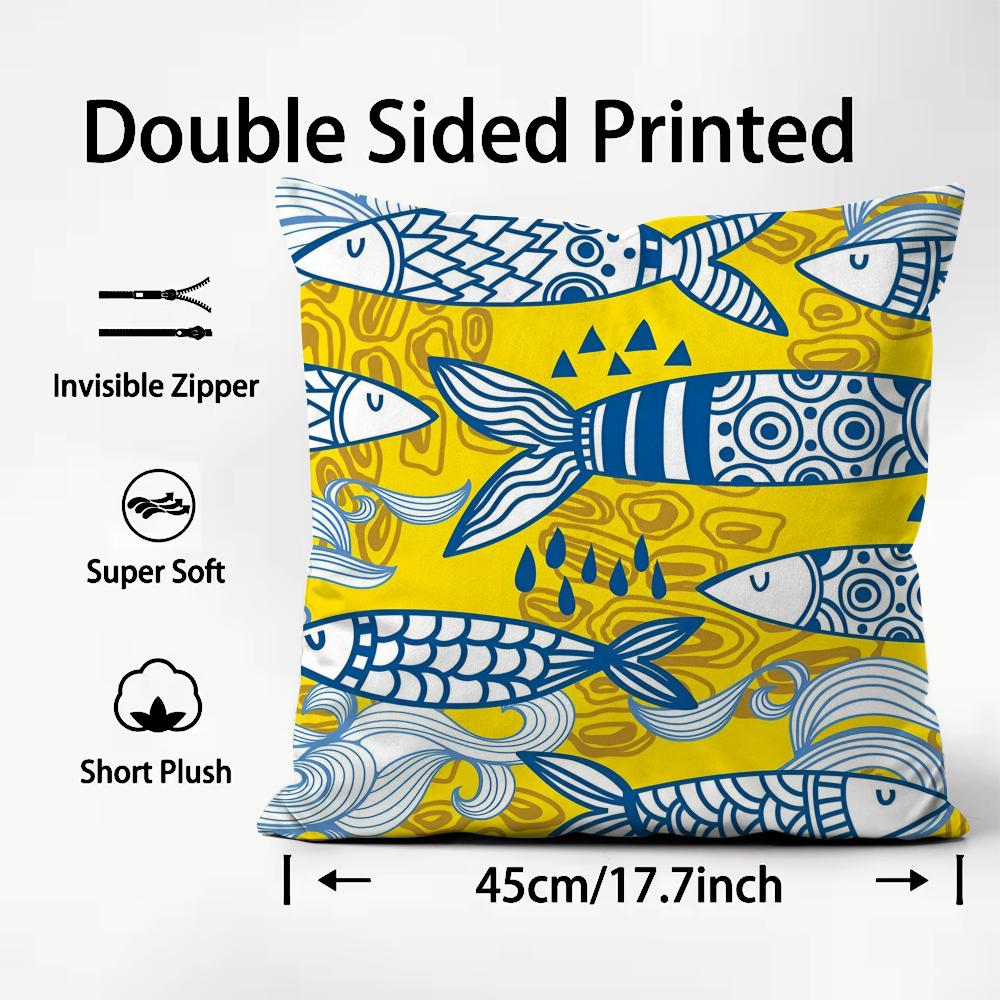 Cute Coastal Charm Sardine Cushion Cover Plush Fabric Soft DoubleSided Printed Sofa Warm Winter Home Child Gift Pillow Case