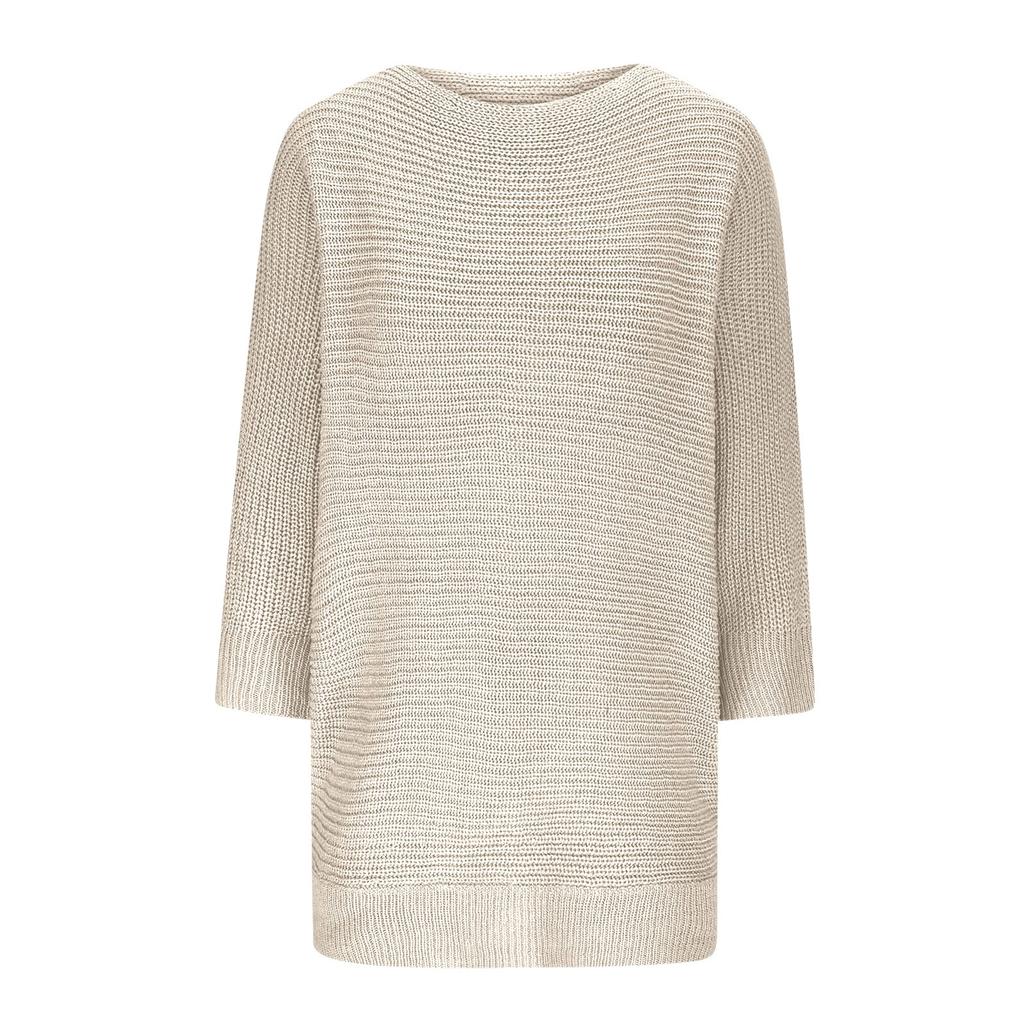 Women's Fashion Solid Color Round Neck Dolman Sleeve Three Quarter Sleeve Knit Pullover Sweater Casual Lightweight Top