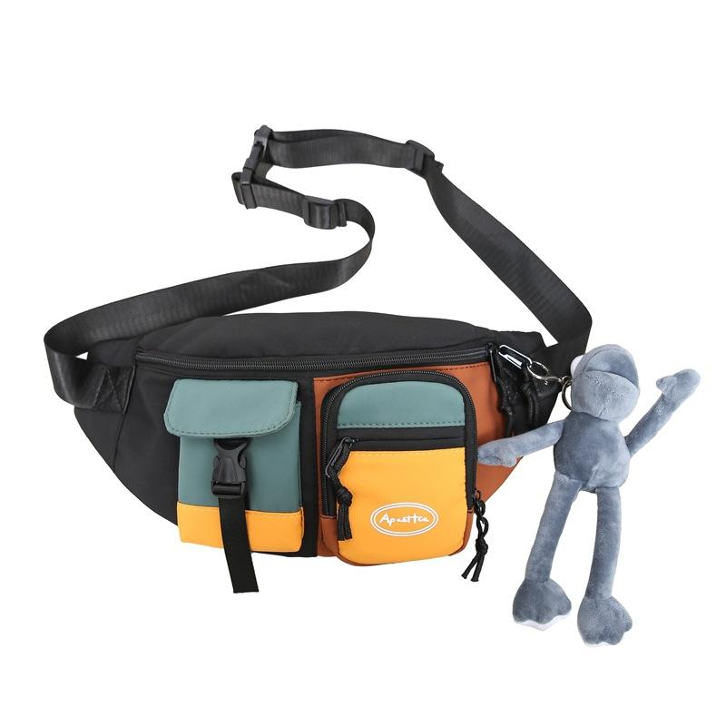 

Мужская сумка на плечо с цветными блоками, студенческая нагрудная сумка, женская нейлоновая спортивная поясная сумка чёрный