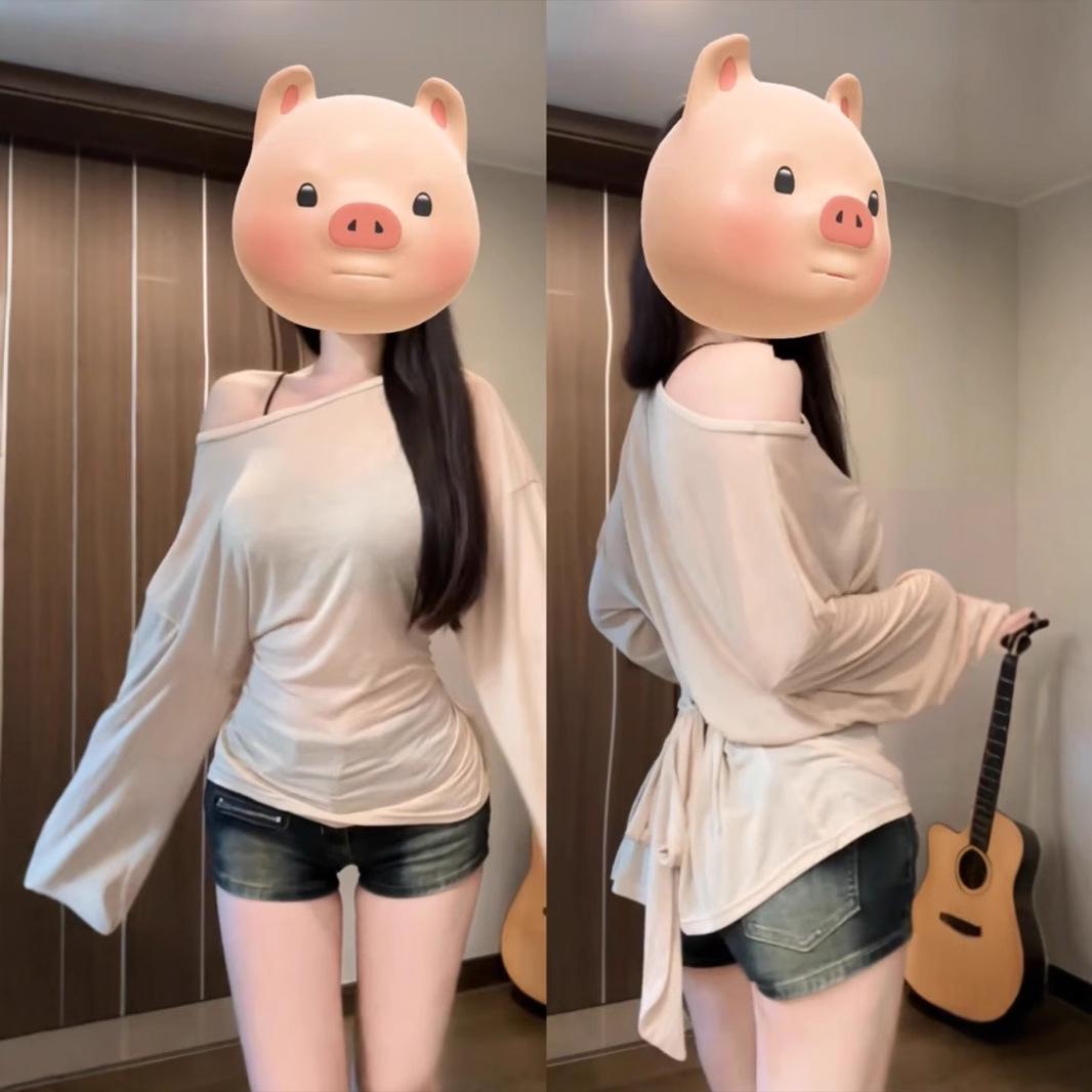 

Spicy Girl Off-Shoulder Tie-Up Slimming Top: Versatile, Sexy, Pure Design for Summer. Medium чорний