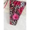 Women's Purple Leopard Print Two-Piece Bikini Set Triangle Top with Side Tie Thong Bottoms