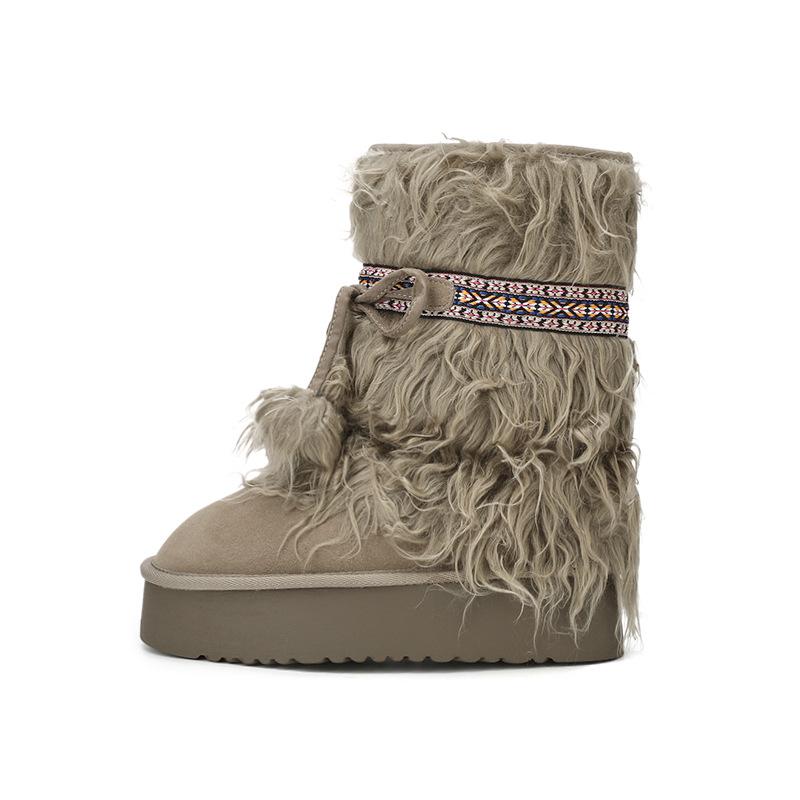 

Women s large size soft sole heightening winter warm fur one non-slip fur snow boots padded lined ankle boots outdoor sports cotton boots 40 серый