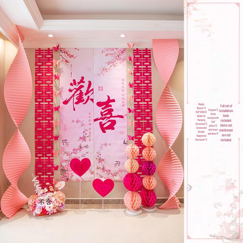 Wedding Decoration Set: Groom & Bride's Room Ornaments with Bunting & Robe Wall Décor