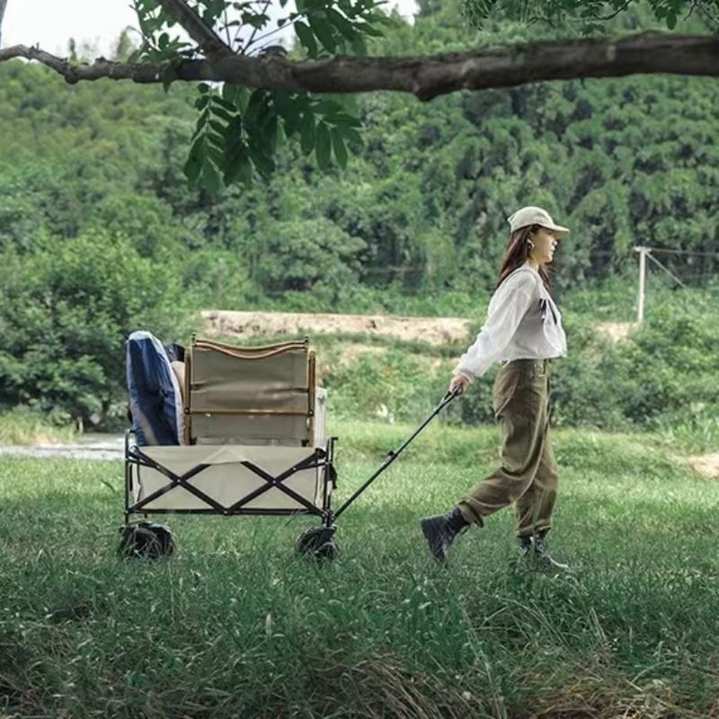 Portable Foldable Cart Outdoor Camping Equipment Trailer Sand Trolley Large Capacity Utility Cart For Picnic Fishing Shopping