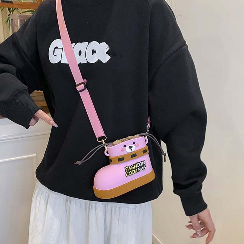 Cute Small Shoes Shape Bag Versatile Waterproof Cartoon Pouch Bear Boots Drawstring Bag Work