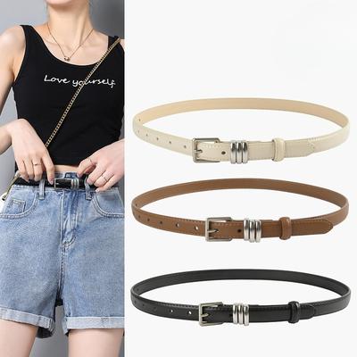 Women's Genuine Leather Belt Women's Decoration Versatile Thin Belt Cowhide Summer Ins Style Jeans Belt Black New Style