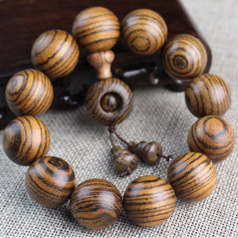 Purple Yew Wood Handcrafted 108-Piece Tiger Skin Sandalwood Buddhist Beads Bracelet for Couples