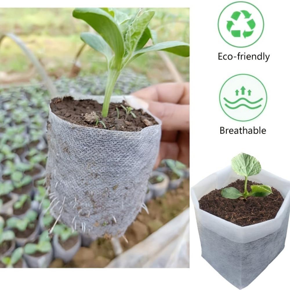 100PCS Nursery Plant Planting Bags Non-woven Growth Bags Indoor Garden Seedling Pots Ventilated Breathable Gardening Tools