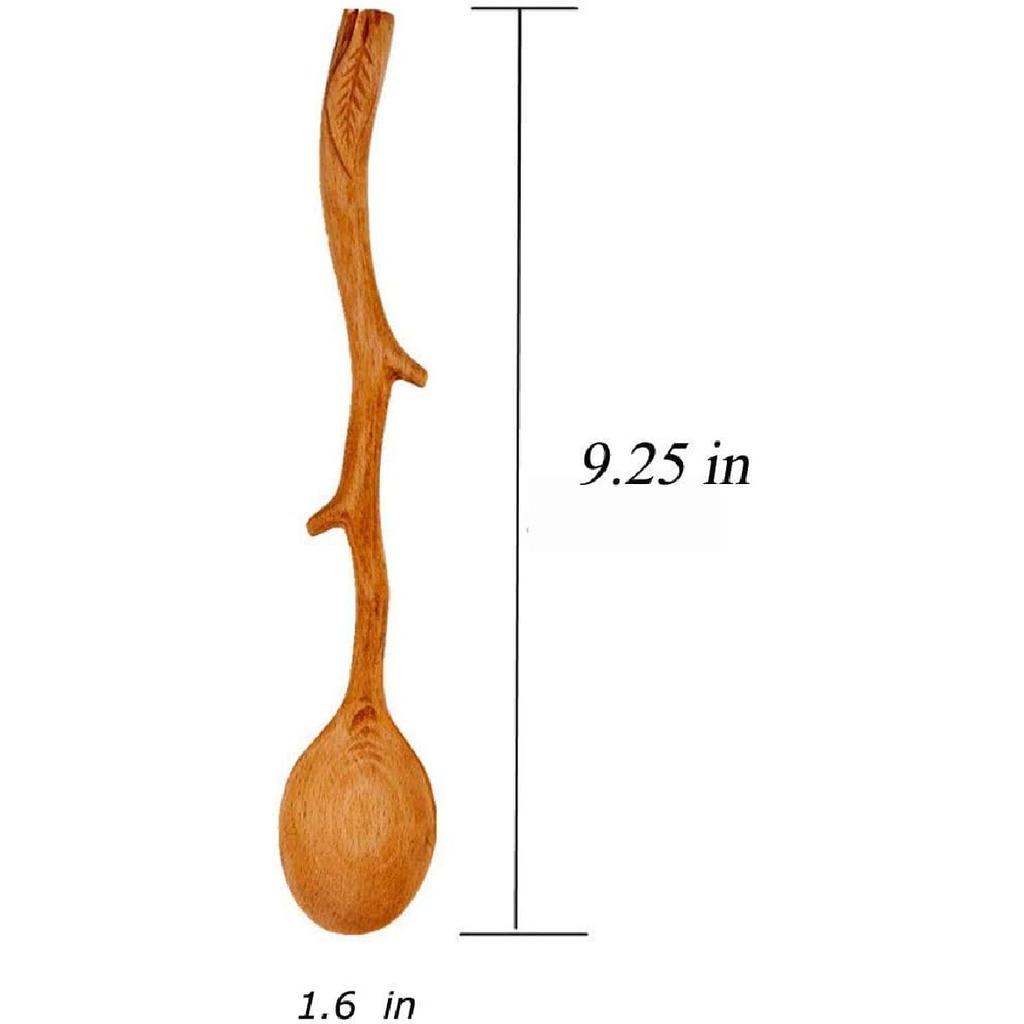 9.2-Inch Wooden Twig Spoon,Long Handle Handmade Spoon with Japanese Style Kitchen Utensil for Stirring,Mixing, Cooking and Serving