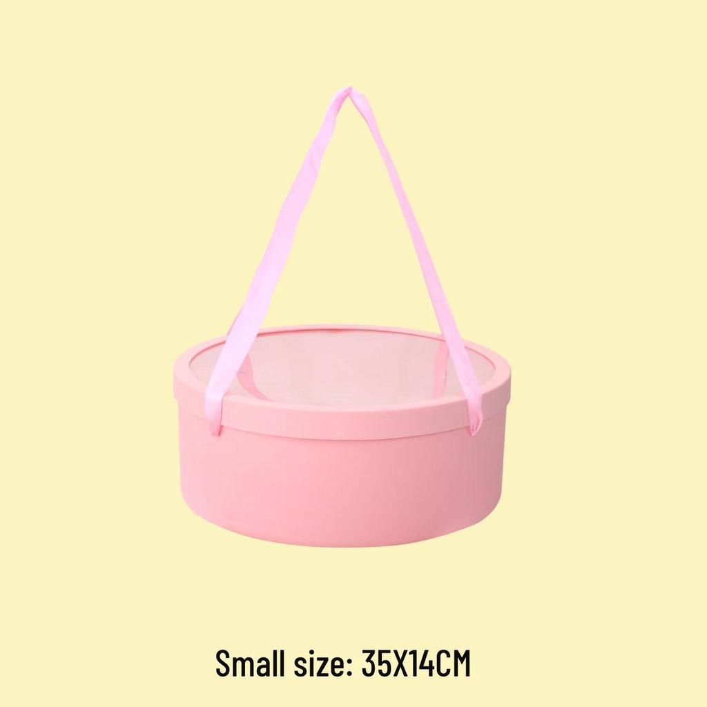 Set Cutii Rotunde Trasparente Impermeabile cu Mâner Panglică pentru Flori Proaspete și Fructe, Pachet Buchet de Iarnă.