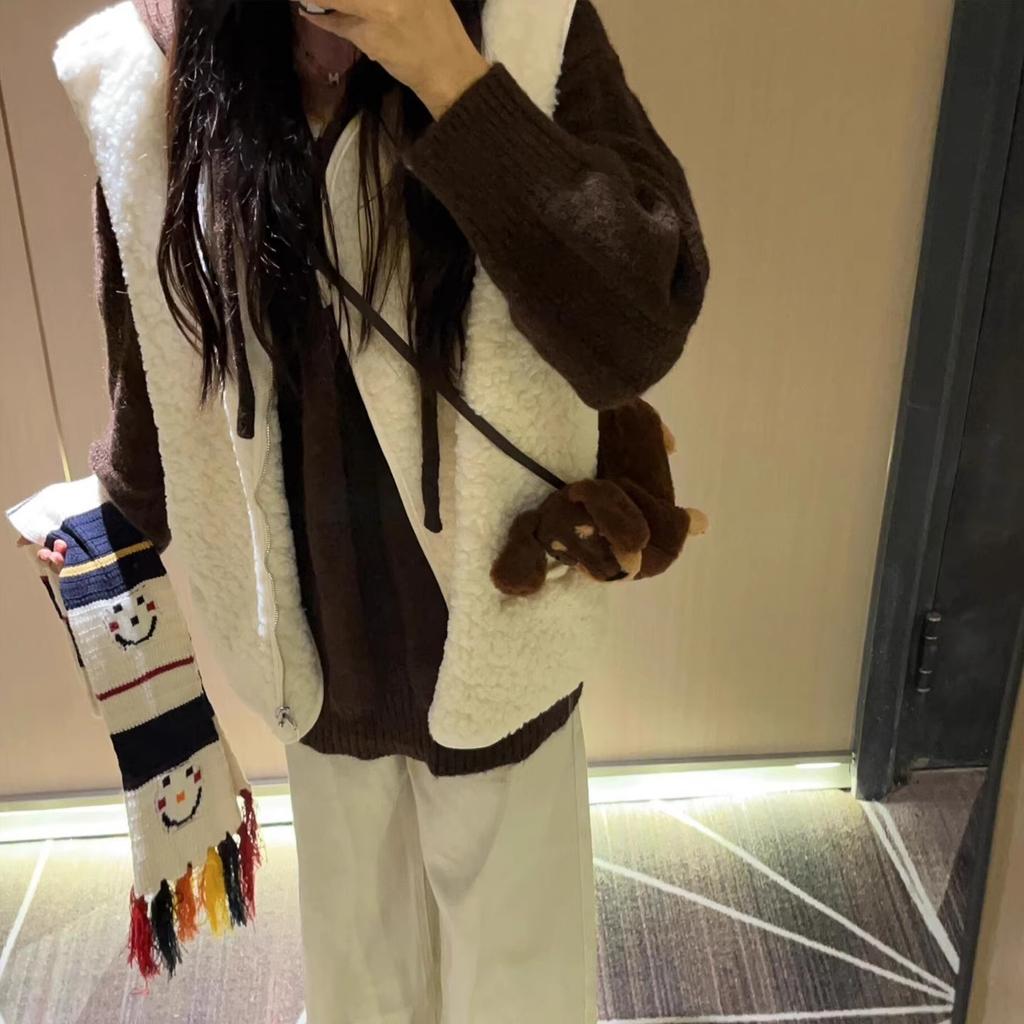 Lamb wool vest women's autumn and winter loose fashion sleeveless vest vest vest vest short top fluffy coat