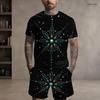 Men s Plus Size Round Neck Short Sleeve Printed Top And Drawstring Shorts With Pockets Two Piece Set Black Blue Green