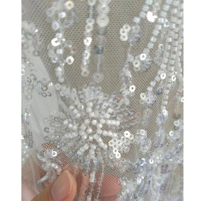 European Style Floral Bead Embroidery Patches Silver Sequin 3D Flowers Beaded Sequins Lace Patch White Decorative