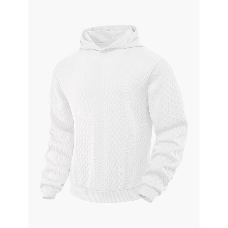 

Spring loose solid color jacquard cloth men s blue long-sleeved pullover hooded sweater S