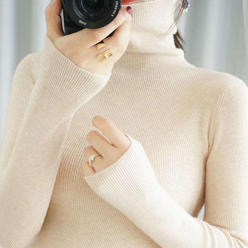 Autumn and Winter Women's Stacked Collar Round Neck Slim Pullover Hundred Yards Bottoming Knitwear