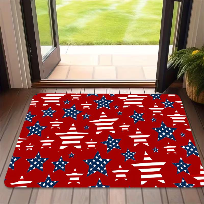 1pc Pack, 2D Flat Printing, American Stars and Stripes Pattern Indoor Floor Mat, Colorful Non-slip, Machine-washable Polyester Mat, Suitable for Home