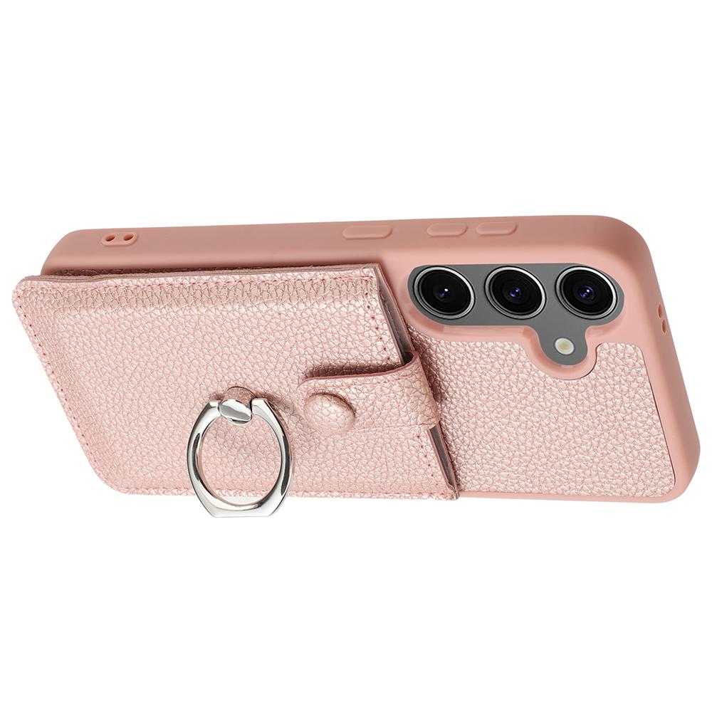 For Samsung Galaxy S24 Case Drawing Type Card Slots Litchi Texture Leather Back Cover with Ring Kickstand