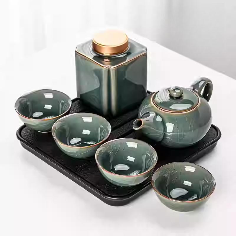Kung Fu Tea Set Home One Pot Two Cups Tea Plate Small Ceramic Teapot Teacups Hotel Personal Small Sets Traveling